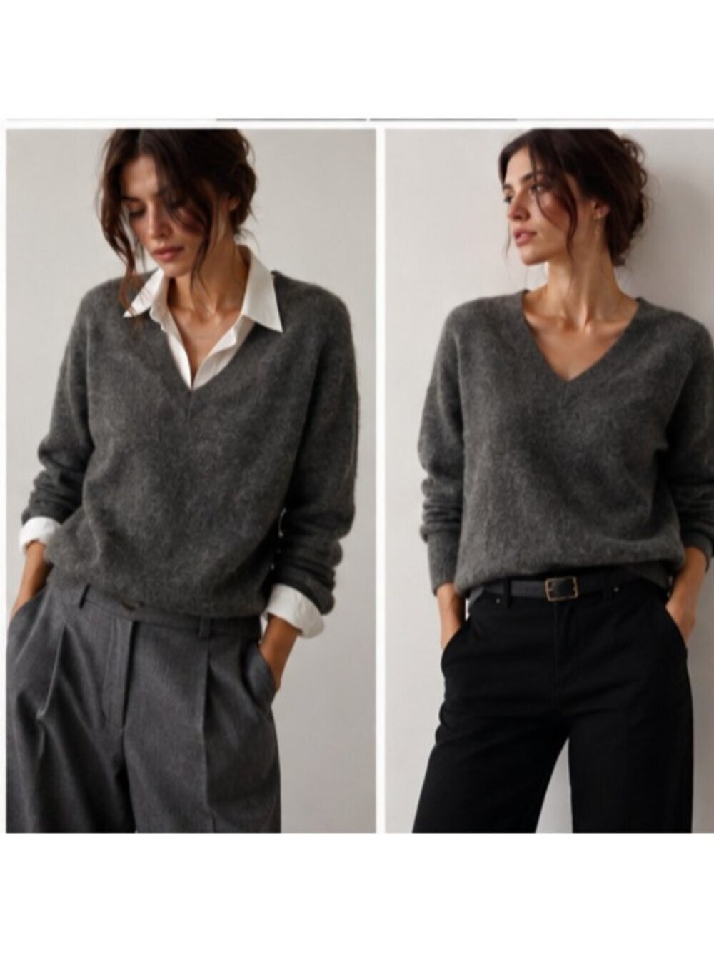 Monoprix Premium 100% Cashmere Gray V-Neck Sweater Women’s XS Quiet Luxury